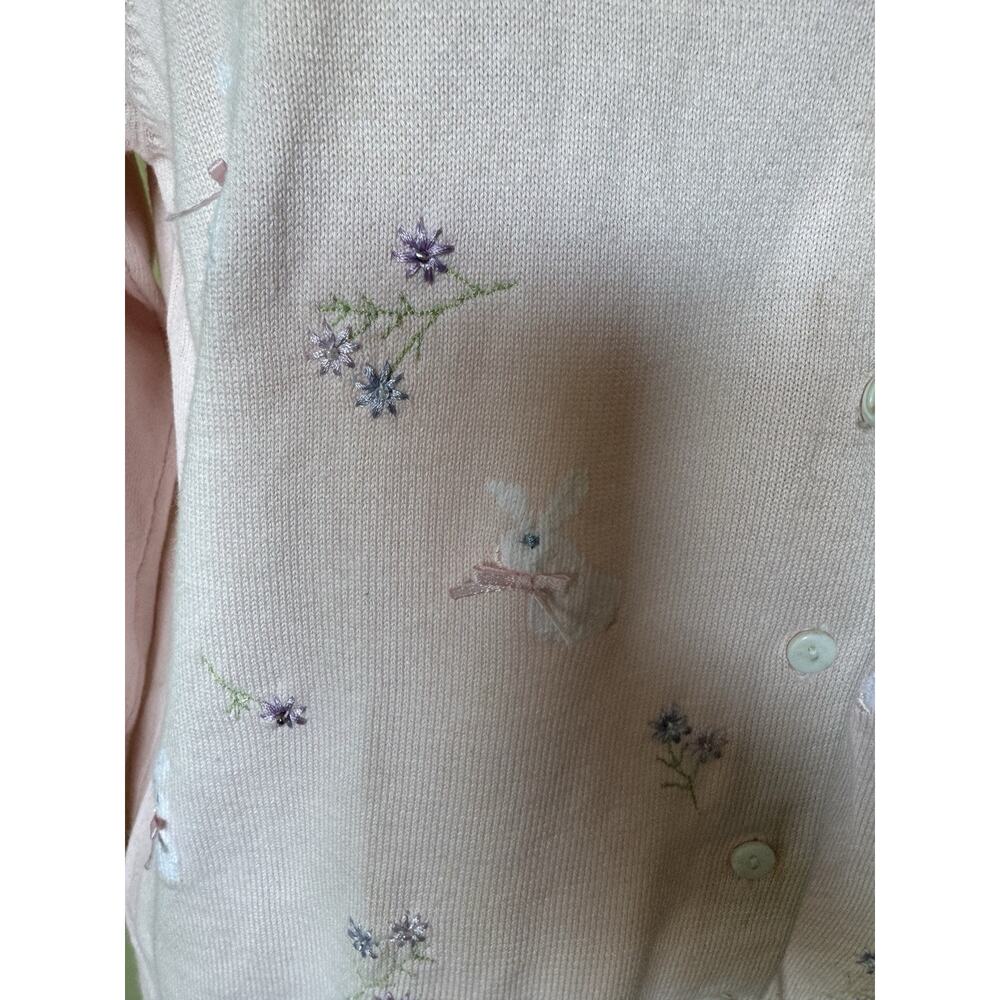 Marisa Christina Vintage Pink Cotton Cardigan Bunny Floral Embroidered Large - Picture 2 of 9